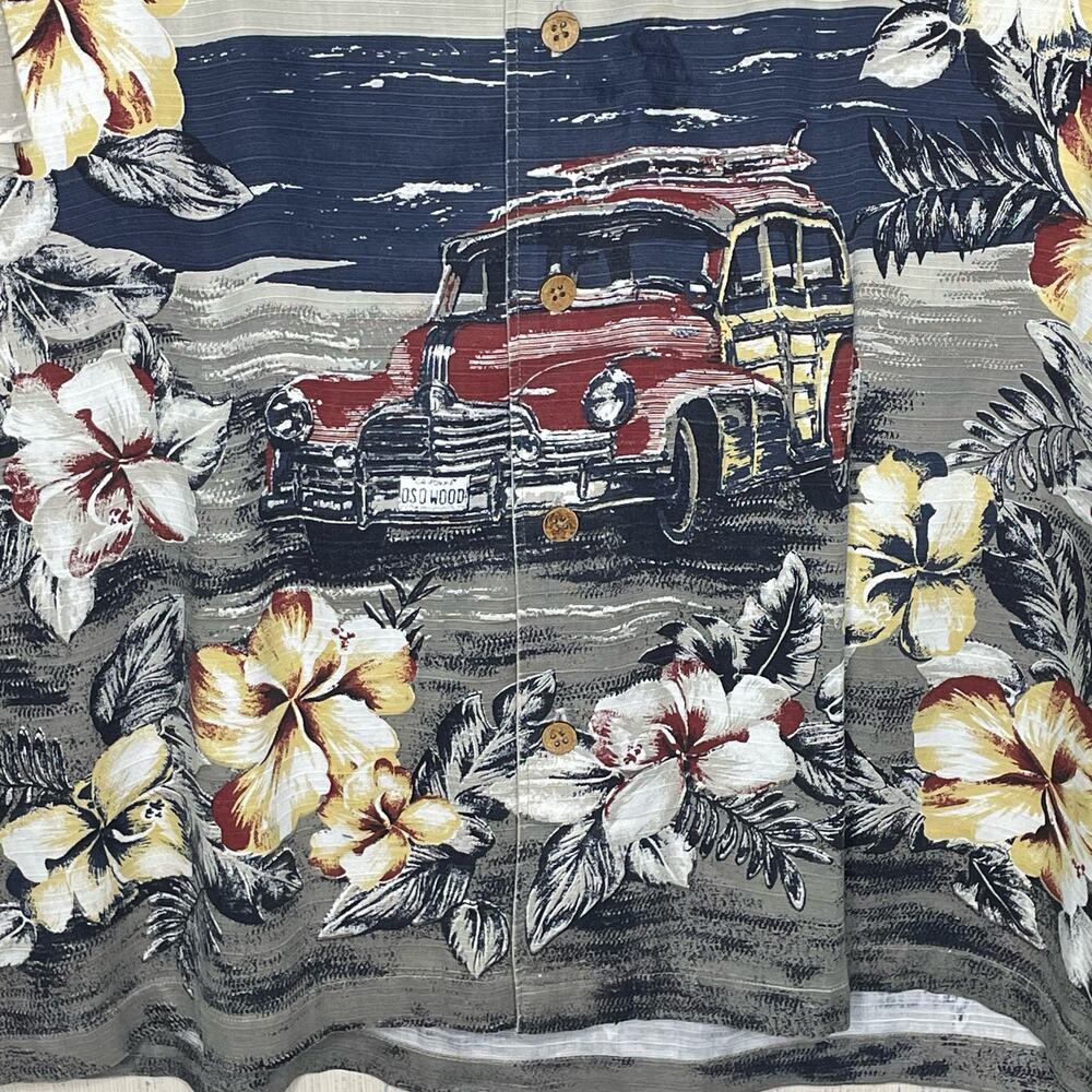 Keeler Bay Men’s Size Large Vintage Camp Shirt Hawaiian Surf Board Woodie Wagon - Picture 11 of 13